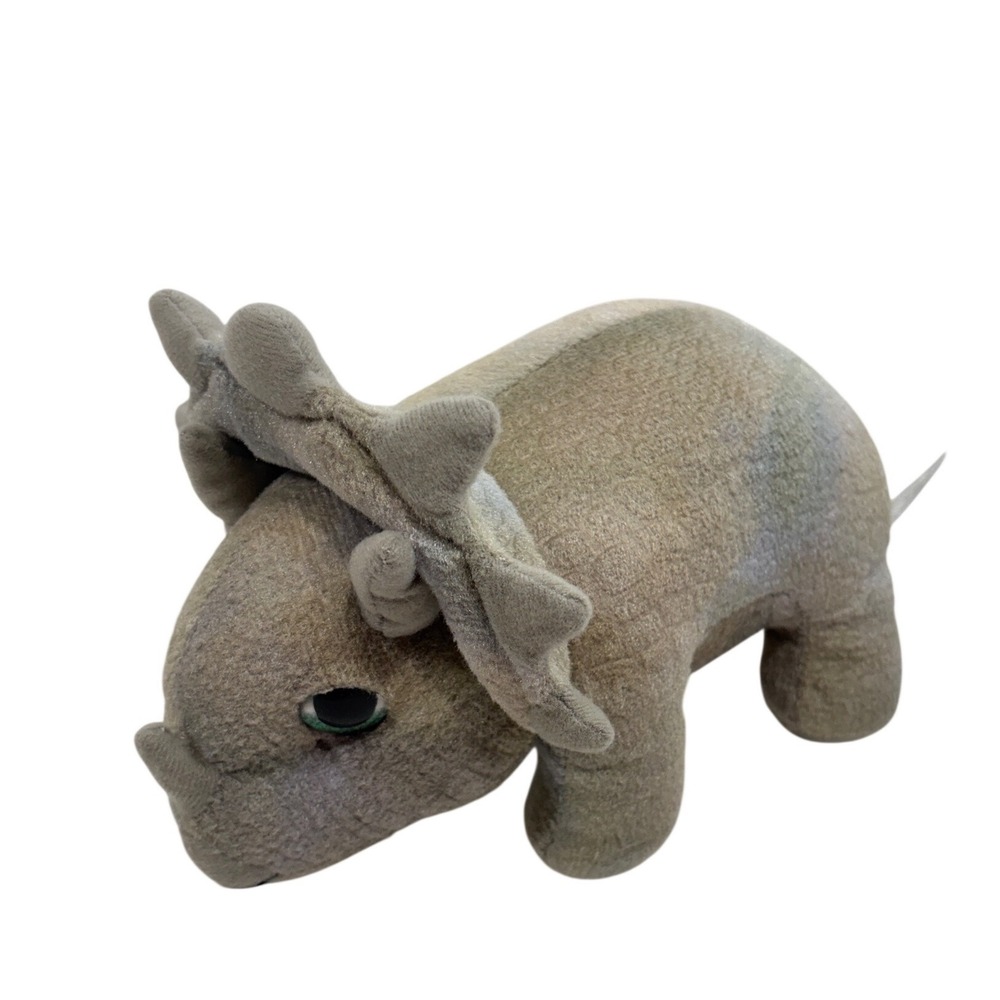 Jurassic World Triceratops Plush Grey Tan Dinosaur Green Glitter Eyes 11 Inch